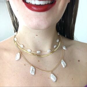 Boutique Gold Chain Choker Layered Pearl Necklace